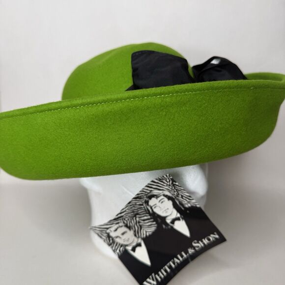 Vintage Whittall & Shon Green Felt Derby Hat Bow NOS NYC Millinery New main image 8